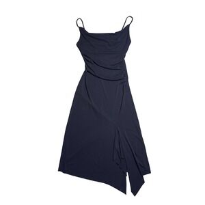 Ruby Black Cowl Neck Ruched Asymmetric Handkerchief Hem Midi Dress